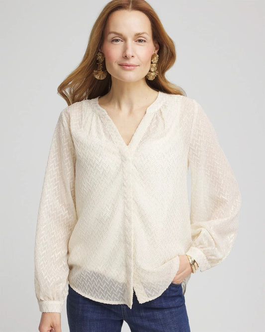 Chico's Women | Chevron Blouson Sleeve Blouse ECRU