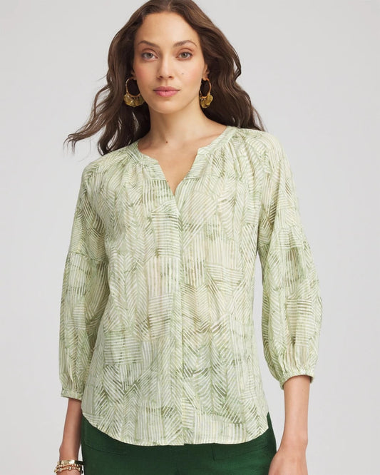 Chico's Women | Lurex Stripe Cotton Blouse SALTED LIME