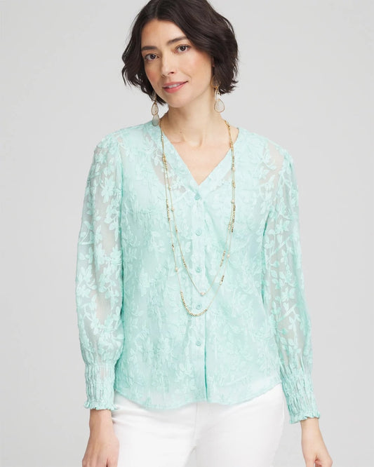 Chico's Women | Floral Soutache V-Neck Blouse TEAL WATERS