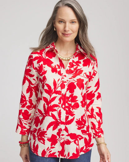 Chico's Women | No Iron™ Floral Linen Shirt RED GLOW