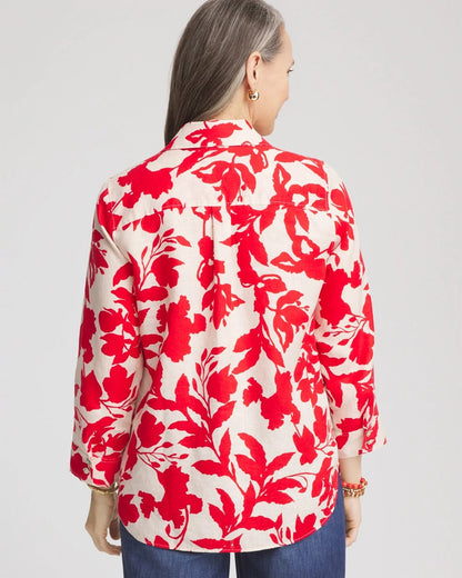 Chico's Women | No Iron™ Floral Linen Shirt RED GLOW