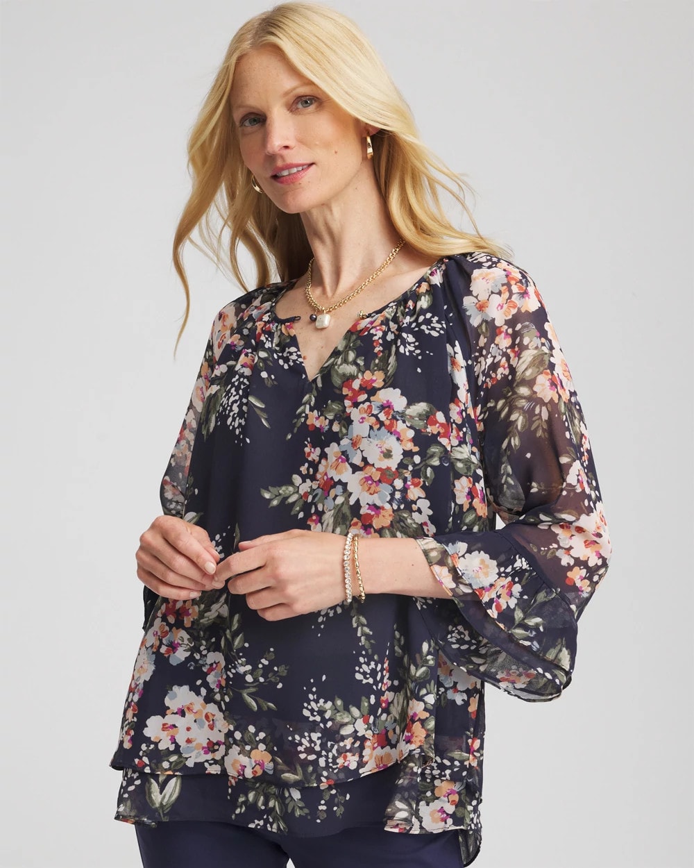 Chico's Women | Floral Georgette Blouse PASSPORT BLUE