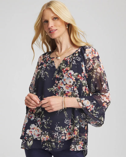 Chico's Women | Floral Georgette Blouse PASSPORT BLUE