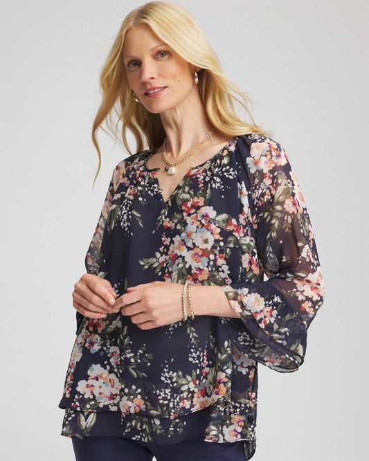 Chico's Women | Floral Georgette Blouse PASSPORT BLUE