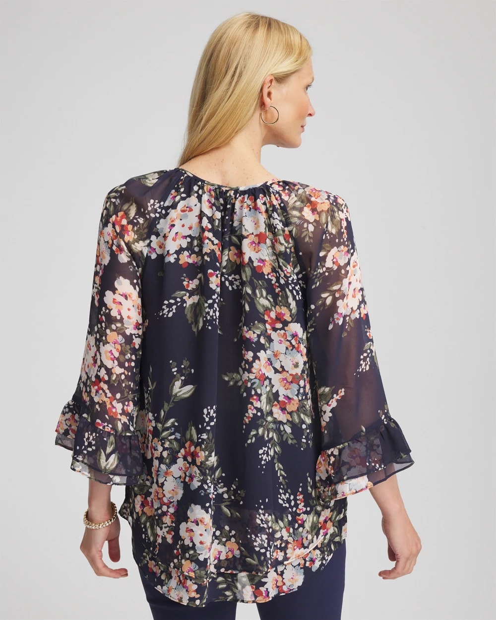 Chico's Women | Floral Georgette Blouse PASSPORT BLUE