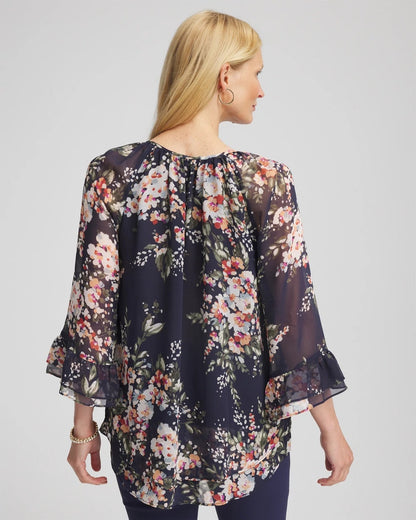 Chico's Women | Floral Georgette Blouse PASSPORT BLUE