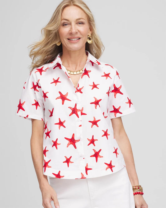 Chico's Women | Starfish Short Sleeve Swing Shirt RED GLOW