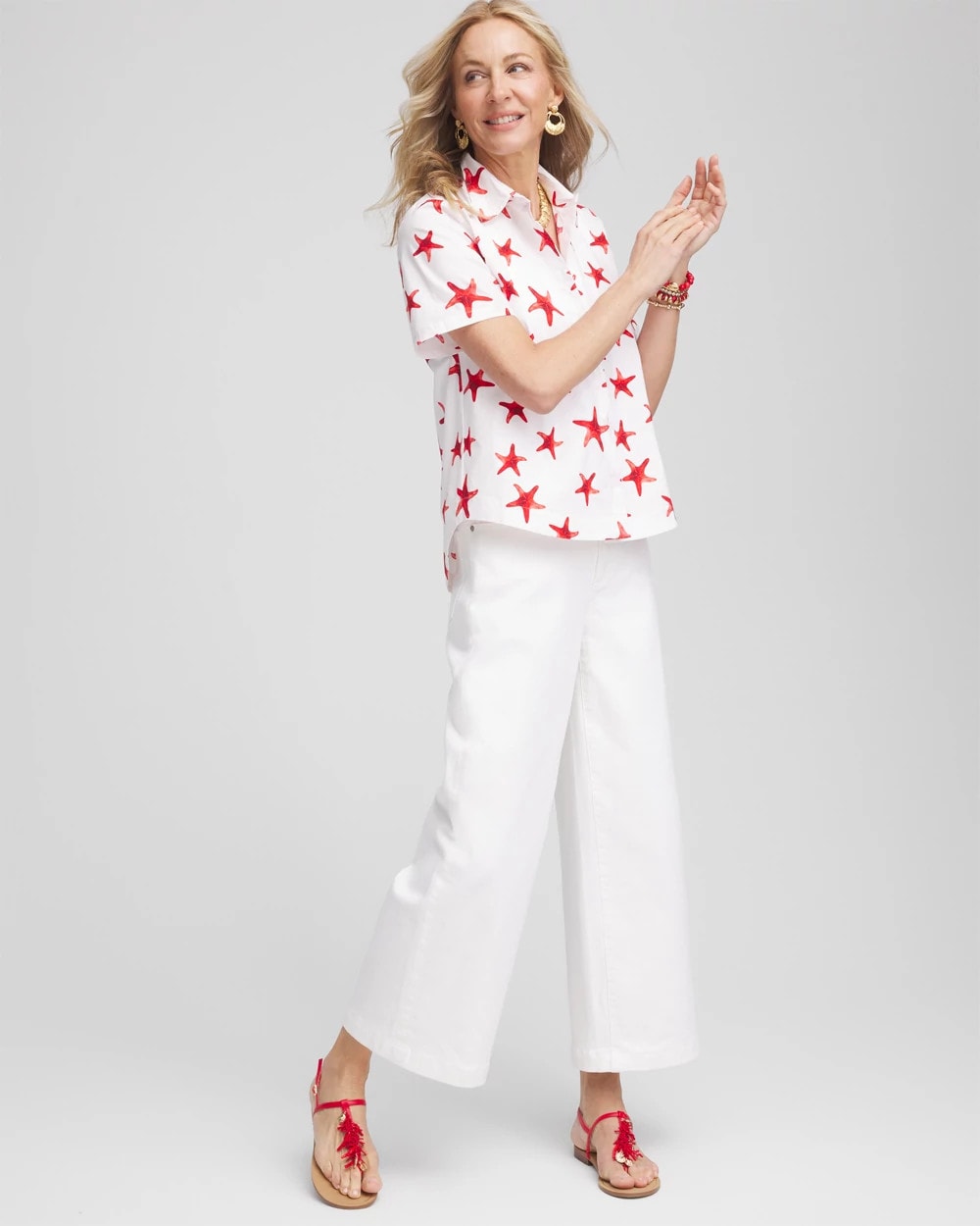 Chico's Women | Starfish Short Sleeve Swing Shirt RED GLOW