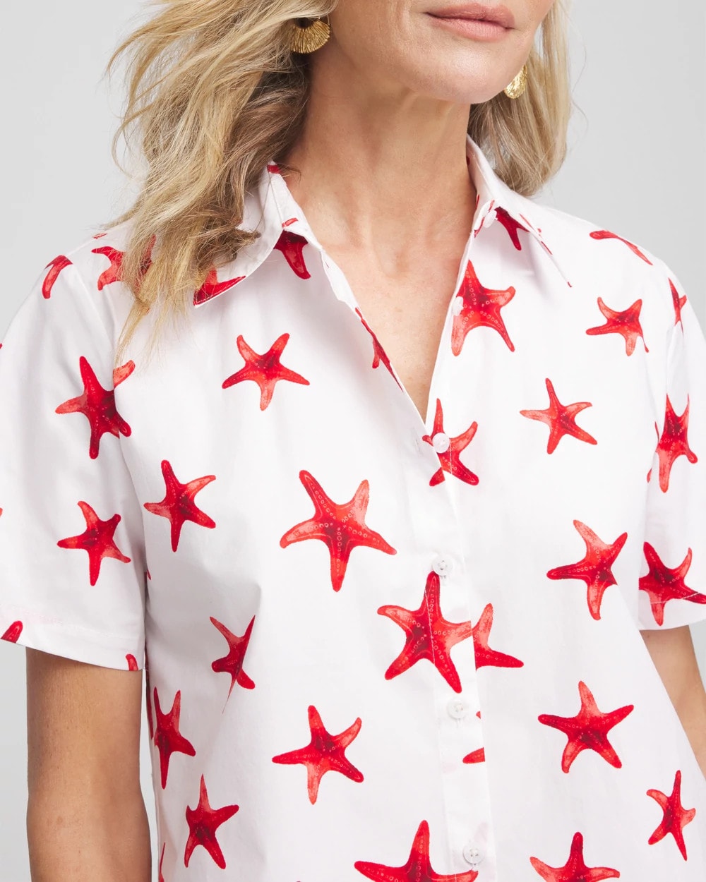 Chico's Women | Starfish Short Sleeve Swing Shirt RED GLOW