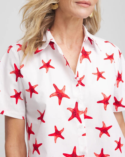 Chico's Women | Starfish Short Sleeve Swing Shirt RED GLOW