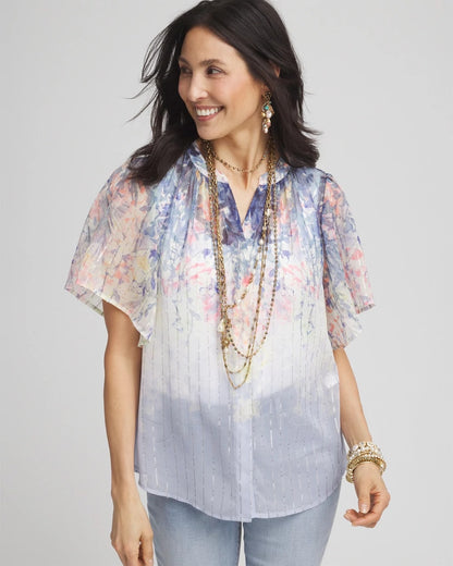 Chico's Women | Jacquard Flutter-Sleeve Blouse BLUE PEARL
