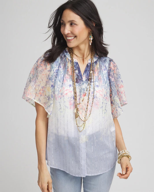 Chico's Women | Jacquard Flutter-Sleeve Blouse BLUE PEARL