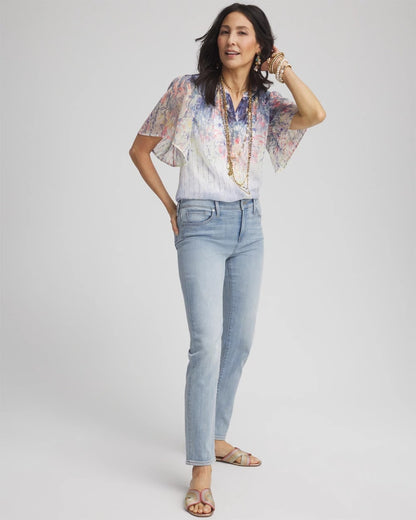 Chico's Women | Jacquard Flutter-Sleeve Blouse BLUE PEARL