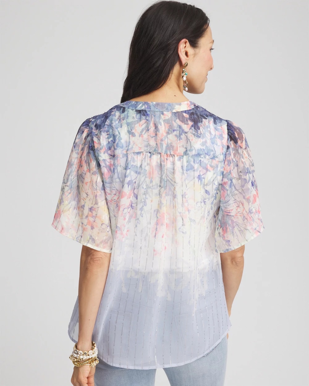 Chico's Women | Jacquard Flutter-Sleeve Blouse BLUE PEARL