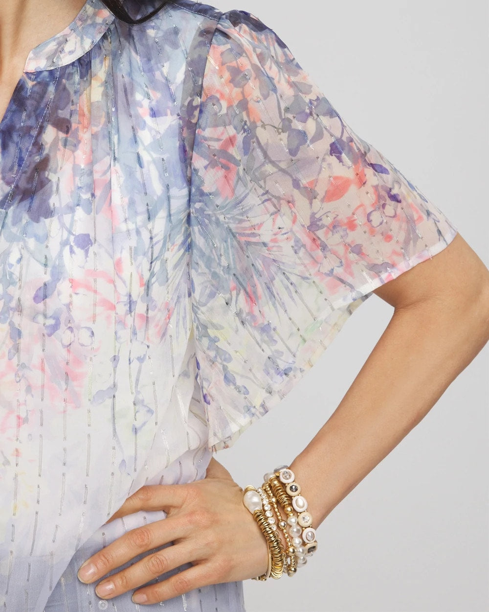 Chico's Women | Jacquard Flutter-Sleeve Blouse BLUE PEARL
