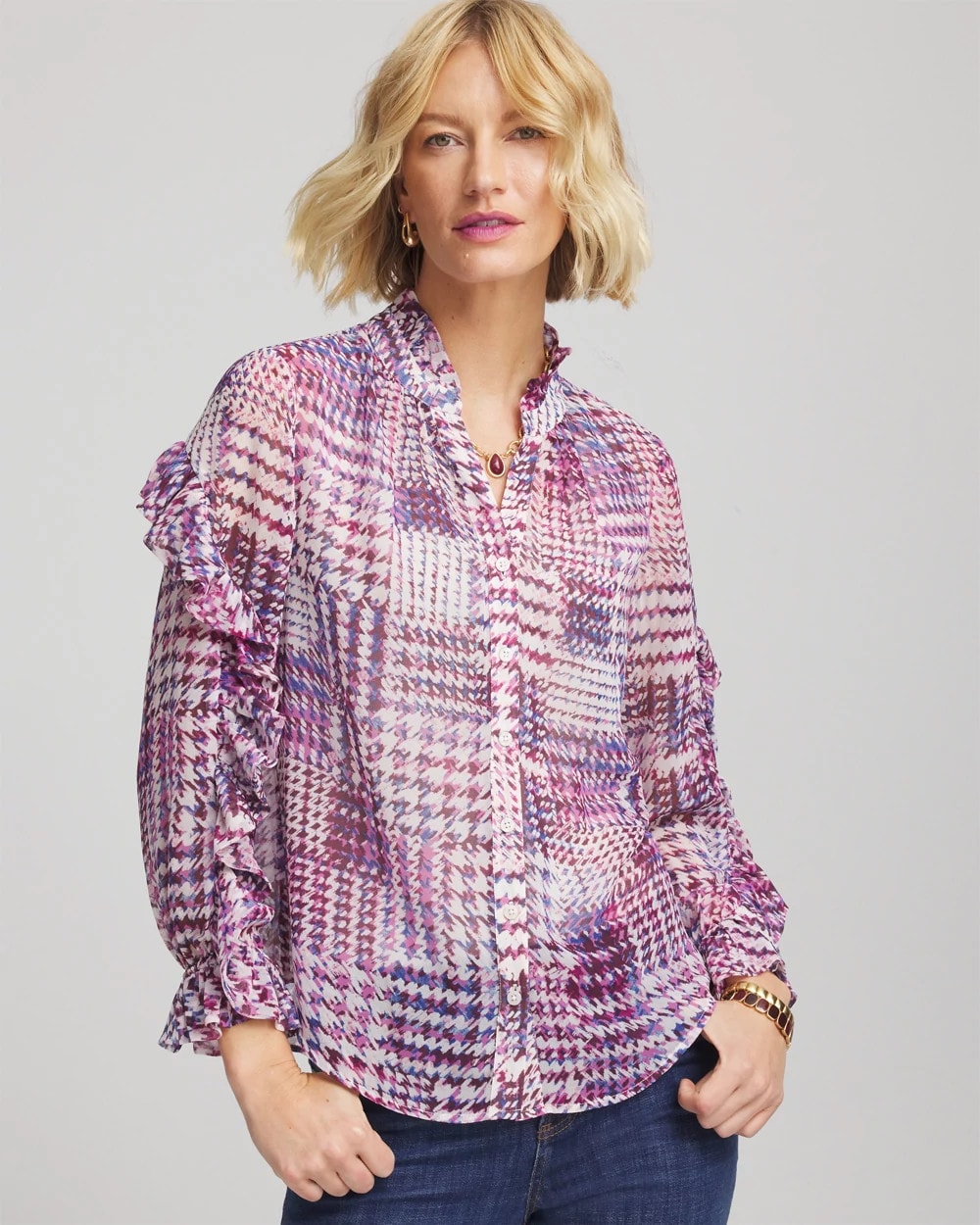 Chico's Women | Gingham-Print Georgette Blouse GOOSEBERRY