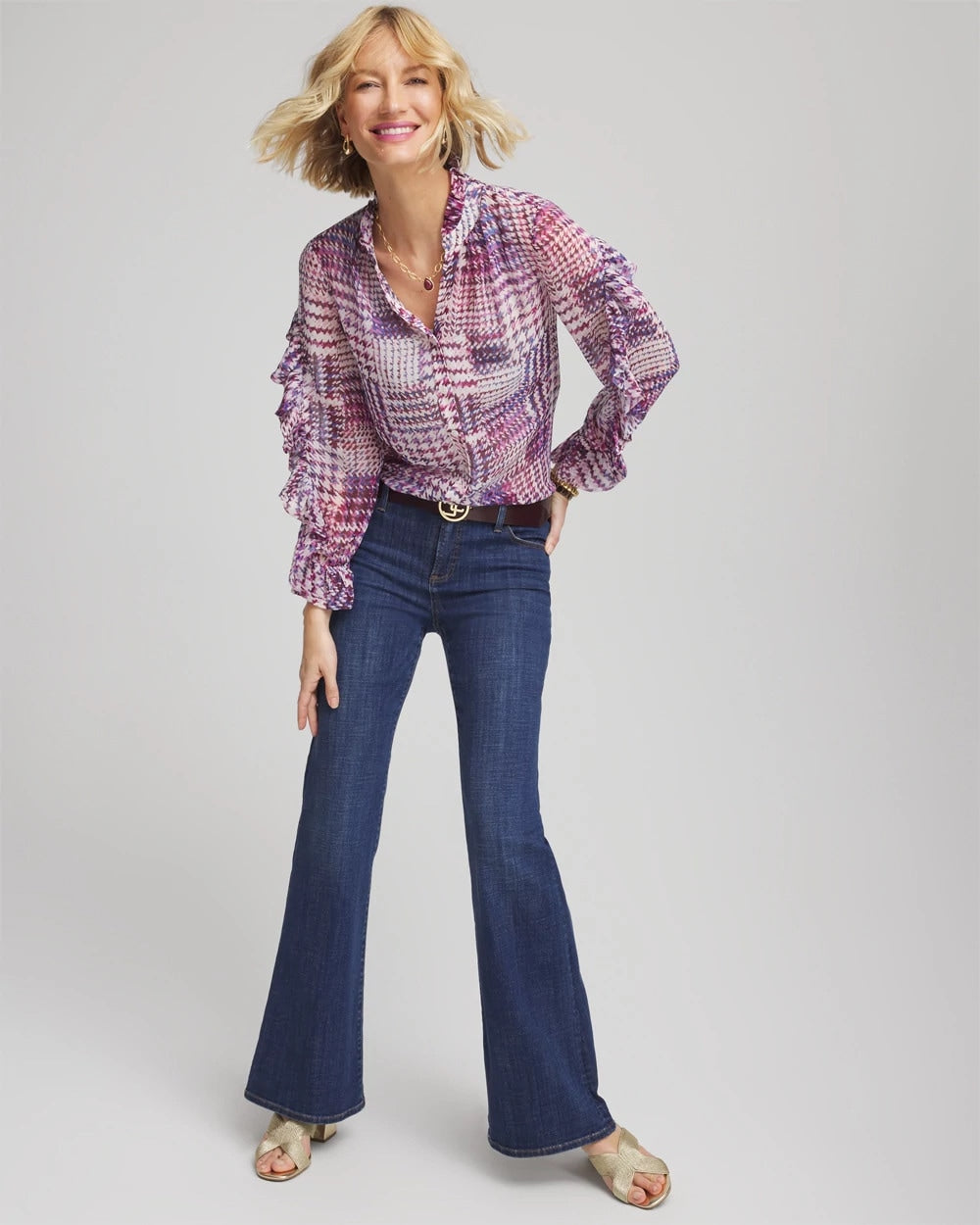 Chico's Women | Gingham-Print Georgette Blouse GOOSEBERRY