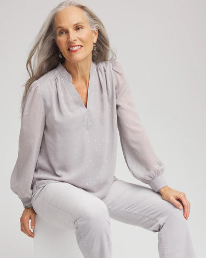 Chico's Women | Georgette Clip Dot Blouse DOVE GRAY