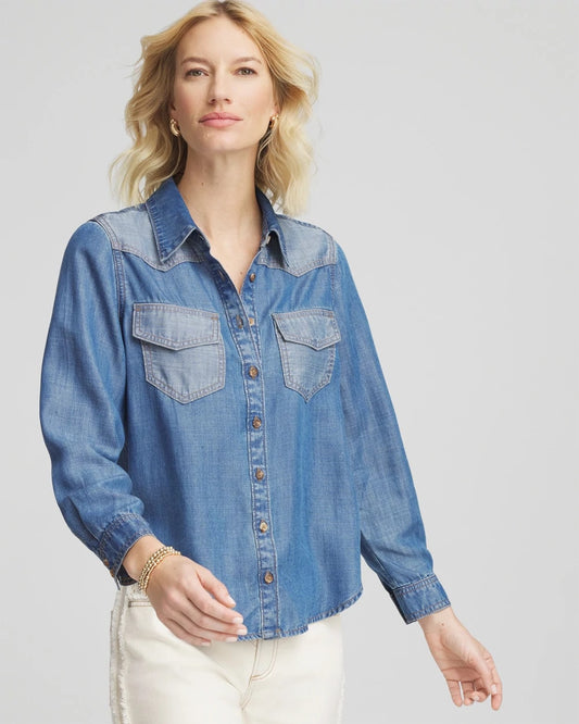 Chico's Women | Tencel™ Colorblock Classic-Fit Shirt BAILEY INDIGO