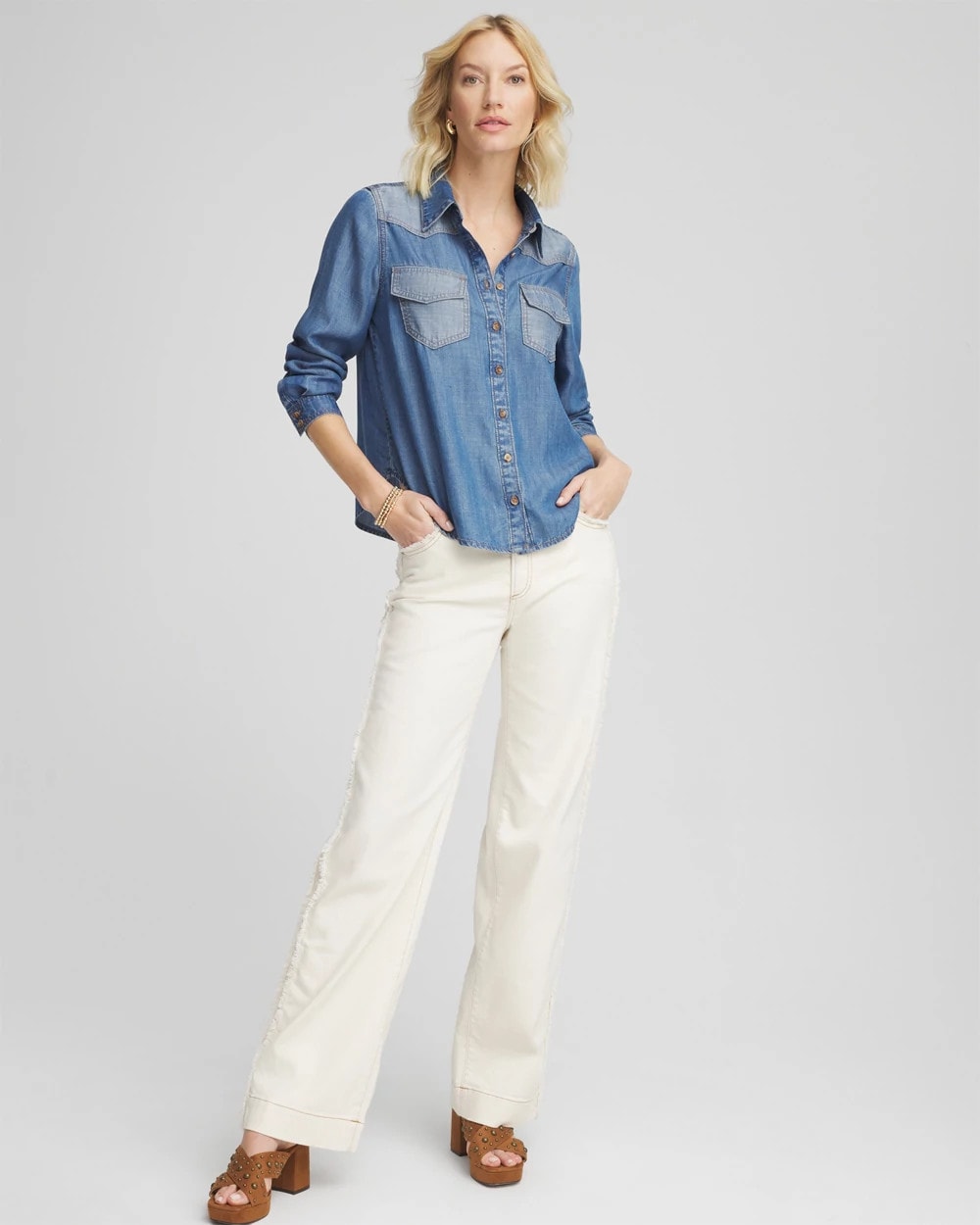 Chico's Women | Tencel™ Colorblock Classic-Fit Shirt BAILEY INDIGO