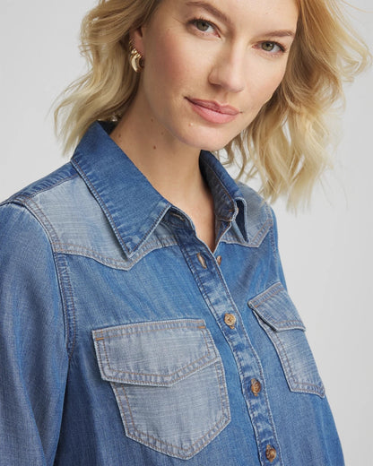 Chico's Women | Tencel™ Colorblock Classic-Fit Shirt BAILEY INDIGO