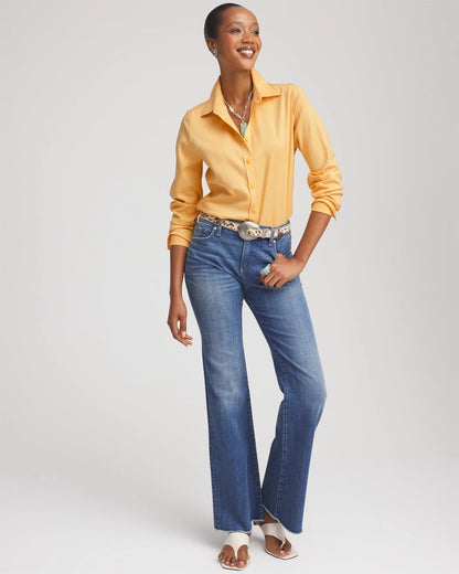 Chico's Women | No Iron™ Stretch-Sateen Shirt GOLDEN CHAMOIS