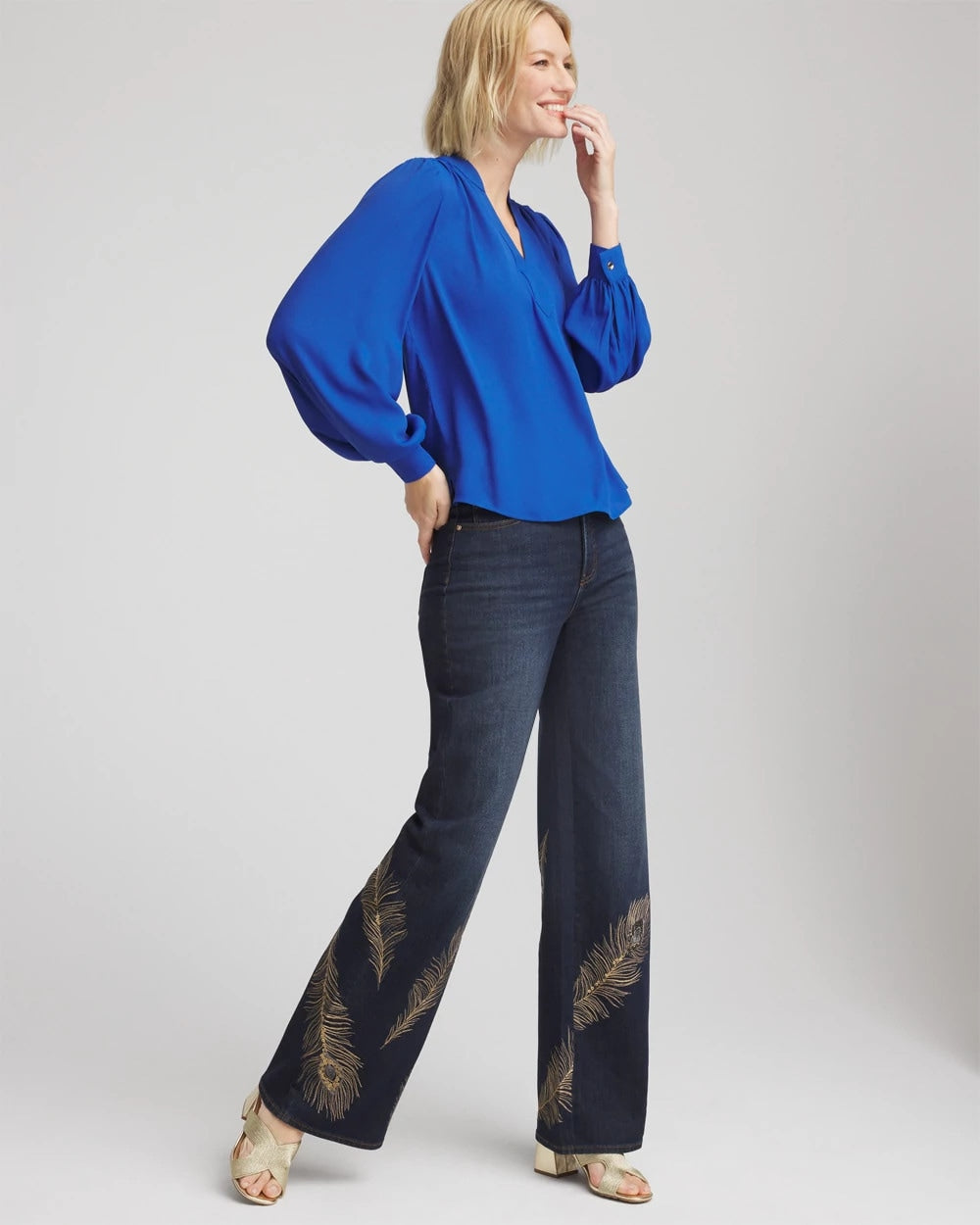 Chico's Women | Splitneck Pullover Crepe Blouse COBALT STONE