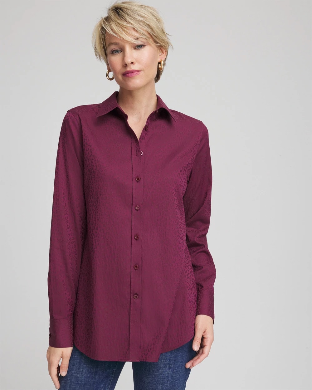 Chico's Women | No Iron™ Jacquard Chianti Animal-Motif Shirt DEEP CHIANTI