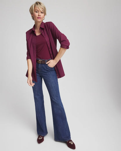 Chico's Women | No Iron™ Jacquard Chianti Animal-Motif Shirt DEEP CHIANTI