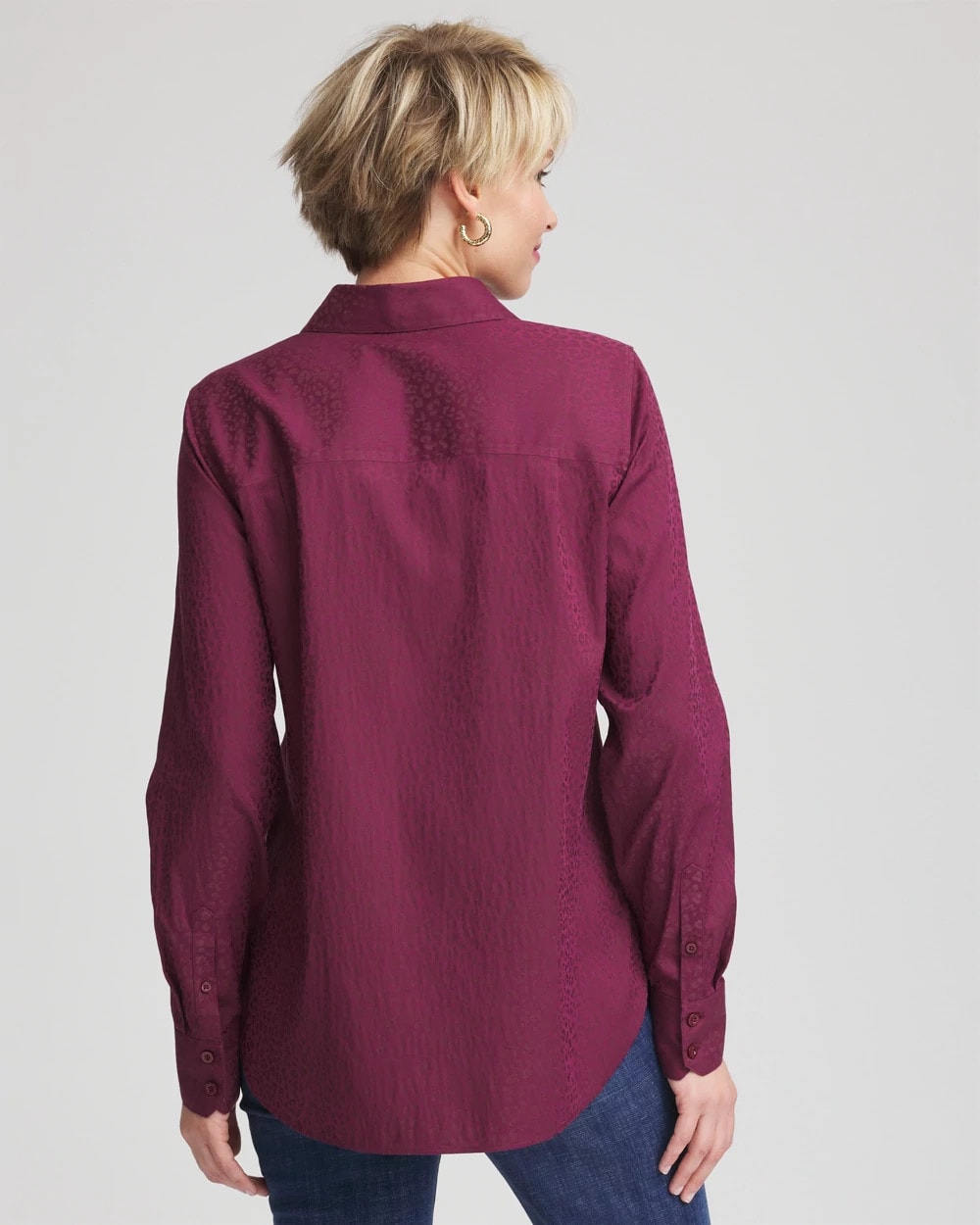 Chico's Women | No Iron™ Jacquard Chianti Animal-Motif Shirt DEEP CHIANTI