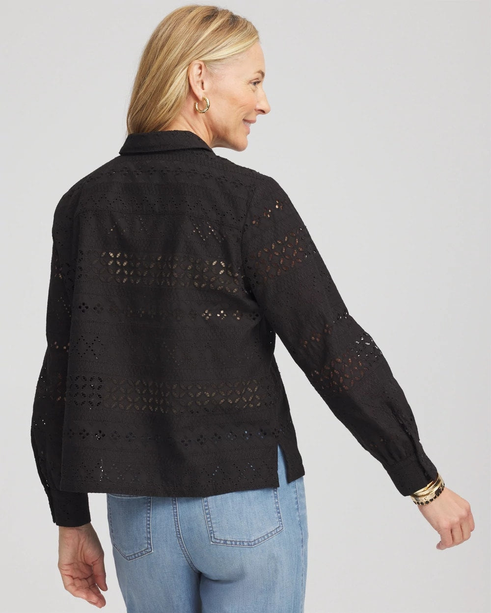 Chico's Women | Embroidered Eyelet Collared Shirt BLACK