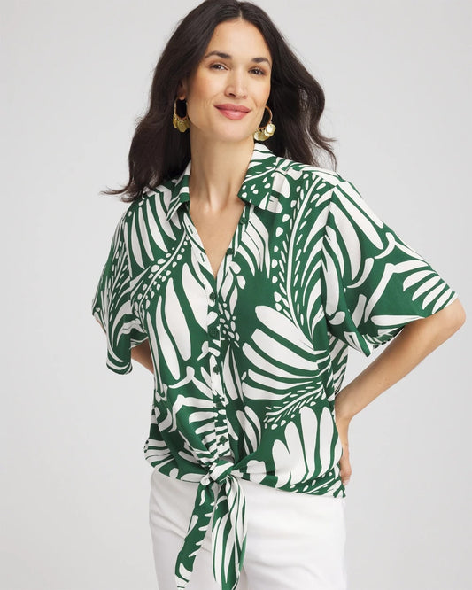 Chico's Women | Palm Print Tie-Front Silky Top PALM LEAF