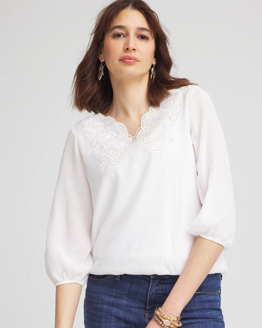 Chico's Women | Embroidered Cutout Blouse ALABASTER