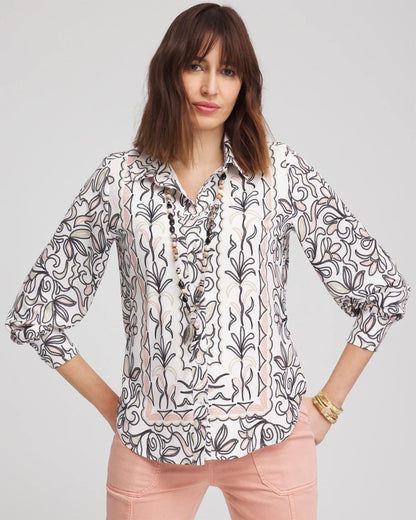 Chico's Women | Faux Silk Floral Collared Shirt FRENCH BLUSH