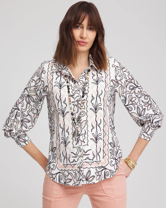 Chico's Women | Faux Silk Floral Collared Shirt FRENCH BLUSH