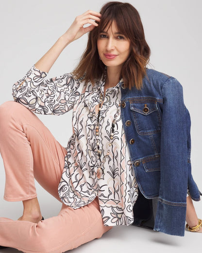 Chico's Women | Faux Silk Floral Collared Shirt FRENCH BLUSH