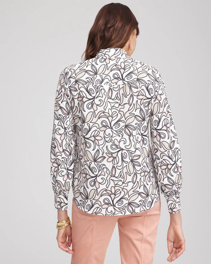 Chico's Women | Faux Silk Floral Collared Shirt FRENCH BLUSH