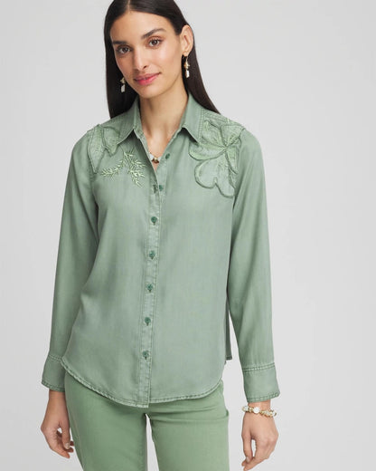 Chico's Women | Embellished Lyocell Tencel™ Collared Shirt MINERAL GREEN