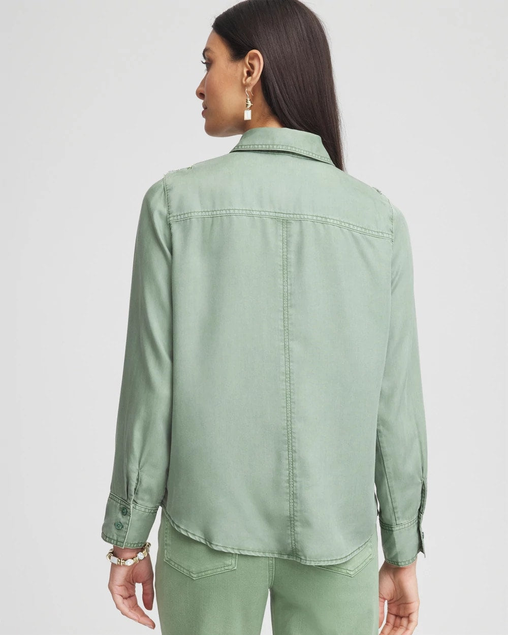 Chico's Women | Embellished Lyocell Tencel™ Collared Shirt MINERAL GREEN