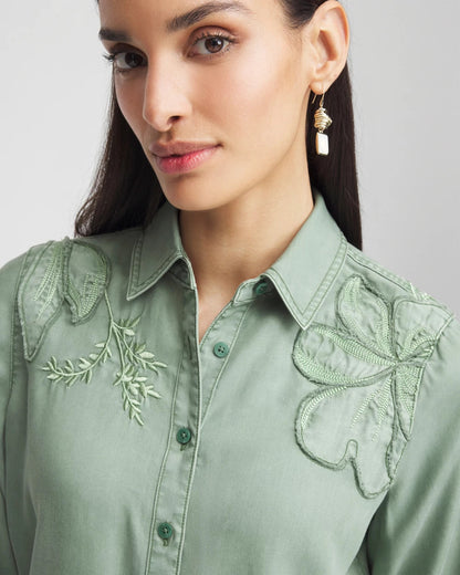 Chico's Women | Embellished Lyocell Tencel™ Collared Shirt MINERAL GREEN