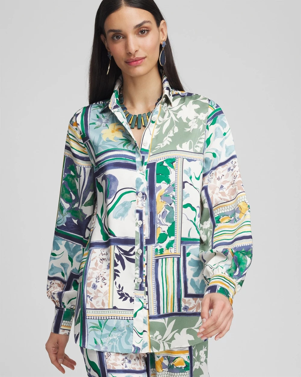 Chico's Women | Faux Silk Coastal Collared Shirt IVY LEAGUE