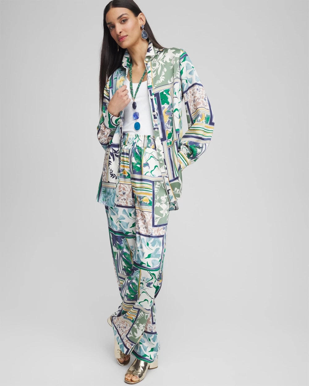 Chico's Women | Faux Silk Coastal Collared Shirt IVY LEAGUE