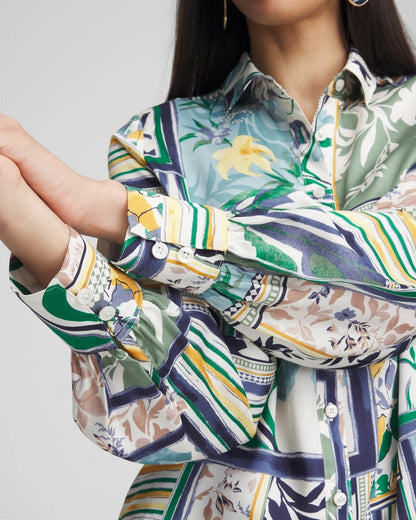 Chico's Women | Faux Silk Coastal Collared Shirt IVY LEAGUE