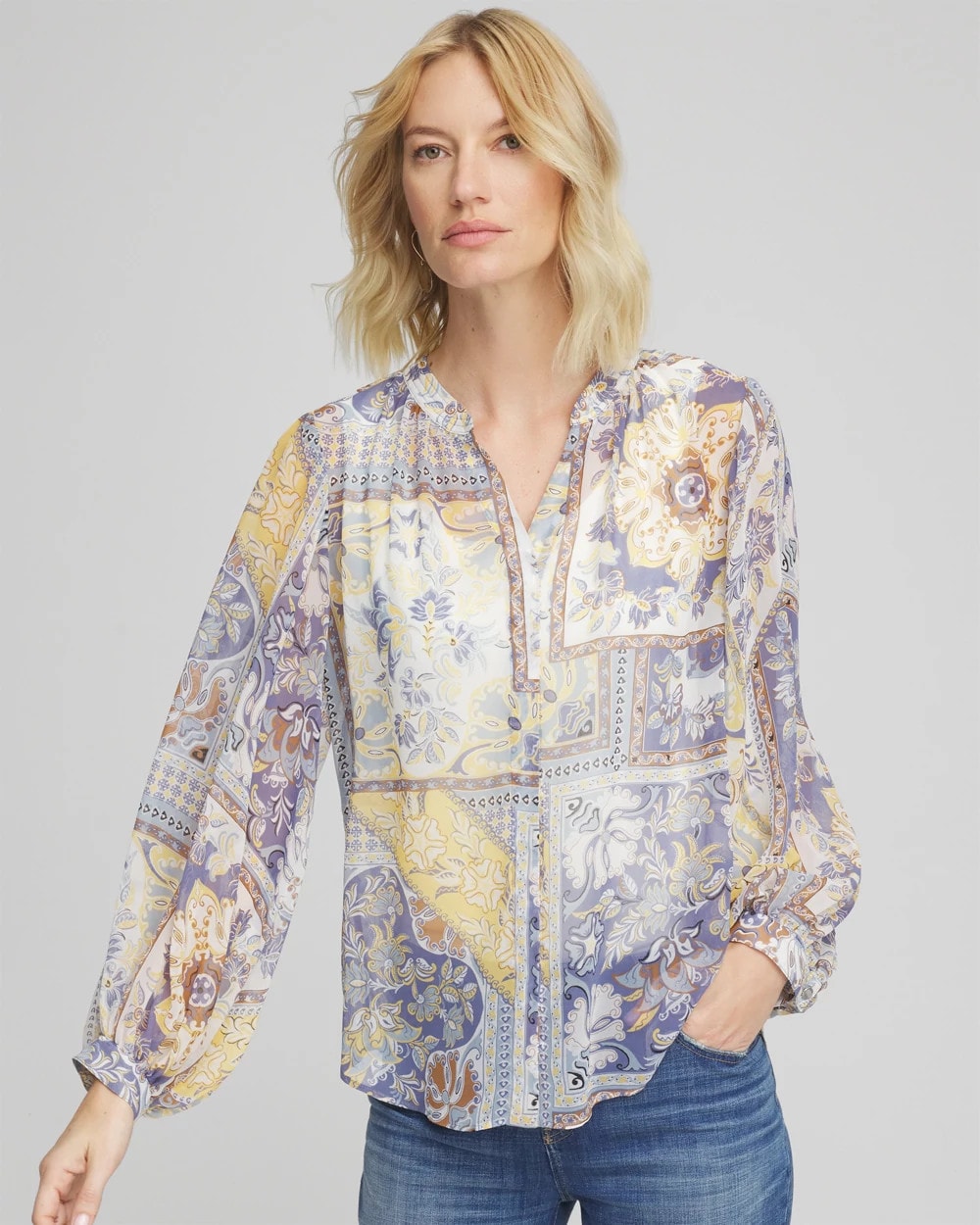 Chico's Women | Artisanal Georgette Blouson-Sleeve Blouse BLUE LOTUS