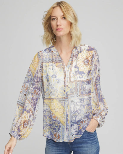 Chico's Women | Artisanal Georgette Blouson-Sleeve Blouse BLUE LOTUS