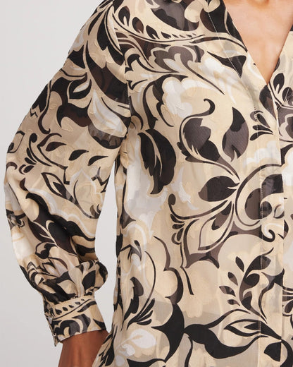 Chico's Women | Floral Burnout Blouson-Sleeve Blouse BLACK