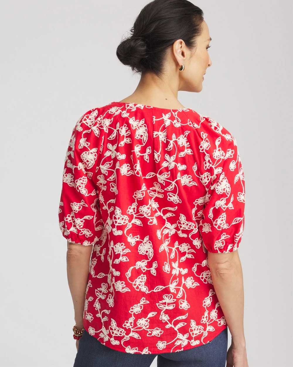 Chico's Women | Floral Embroidered Cotton Peasant Blouse