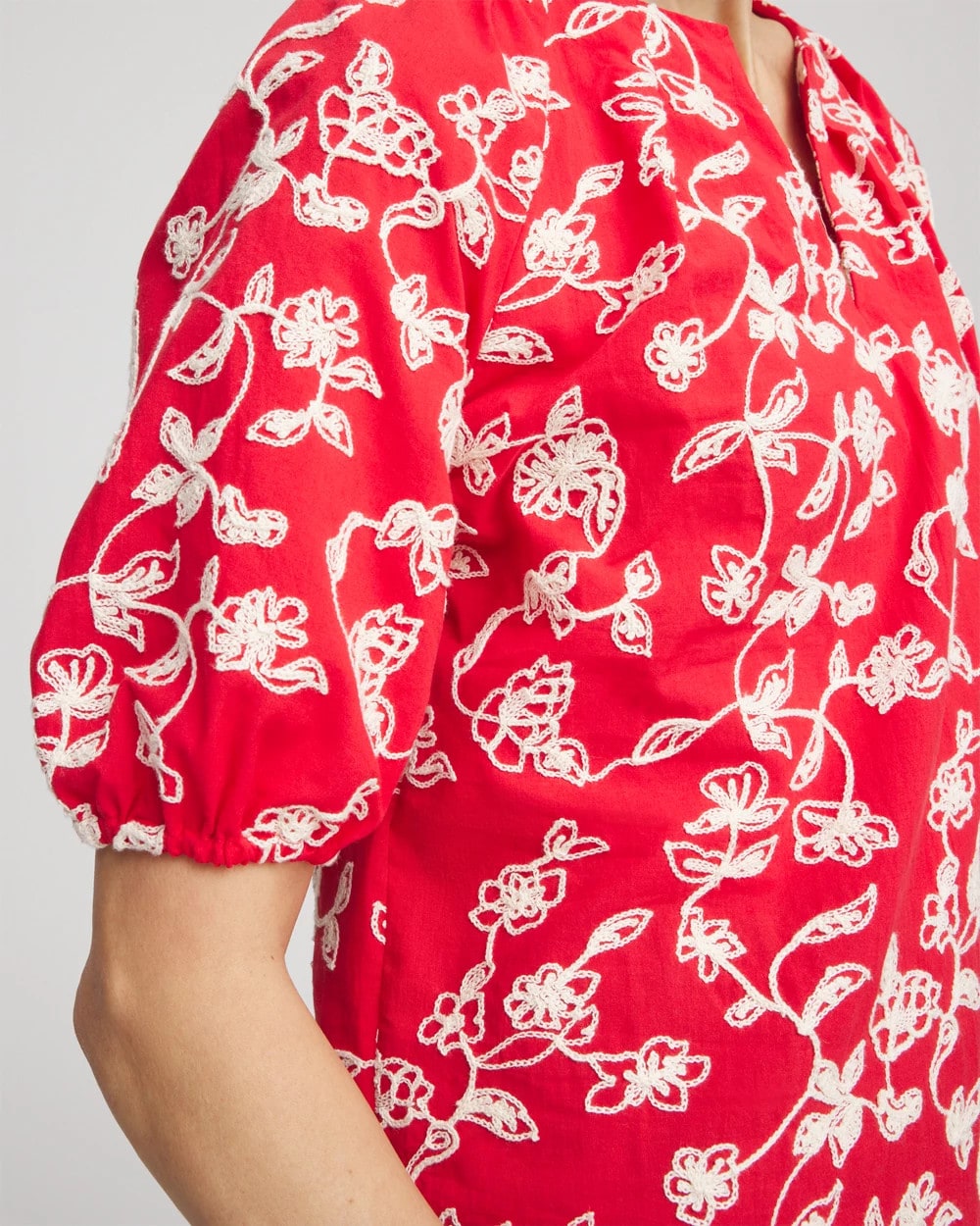 Chico's Women | Floral Embroidered Cotton Peasant Blouse