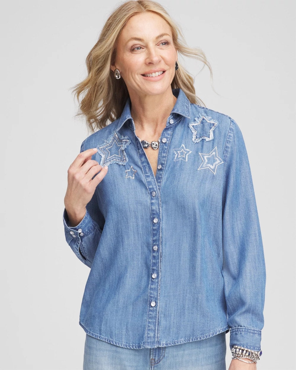 Chico's Women | Embroidered Tencel™ Denim Shirt VIOLA WASH