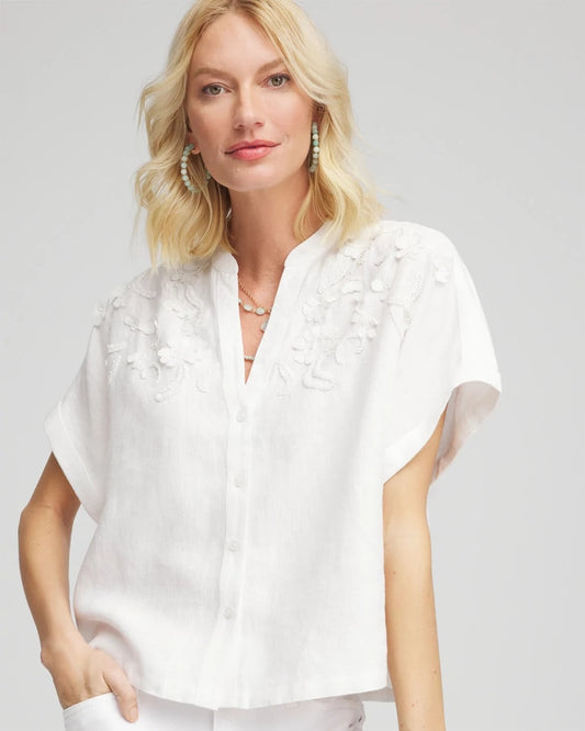 Chico's Women | Embroidered Dolman Sleeved Linen Blouse